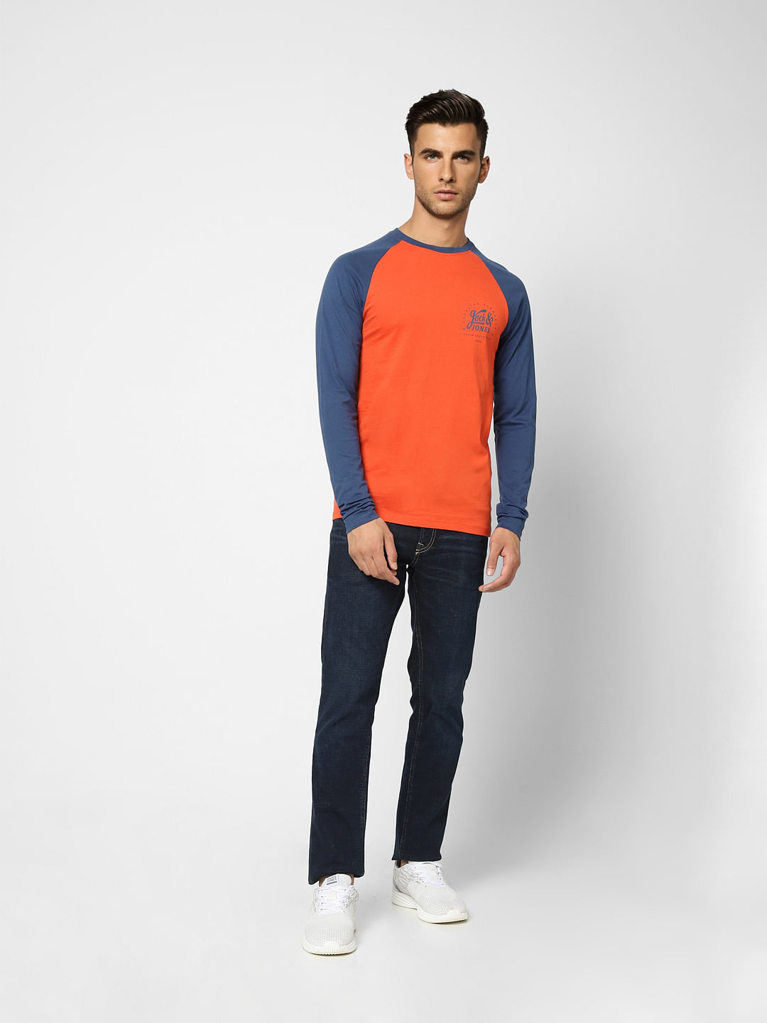 Red Colourblocked Crew Neck T-shirt