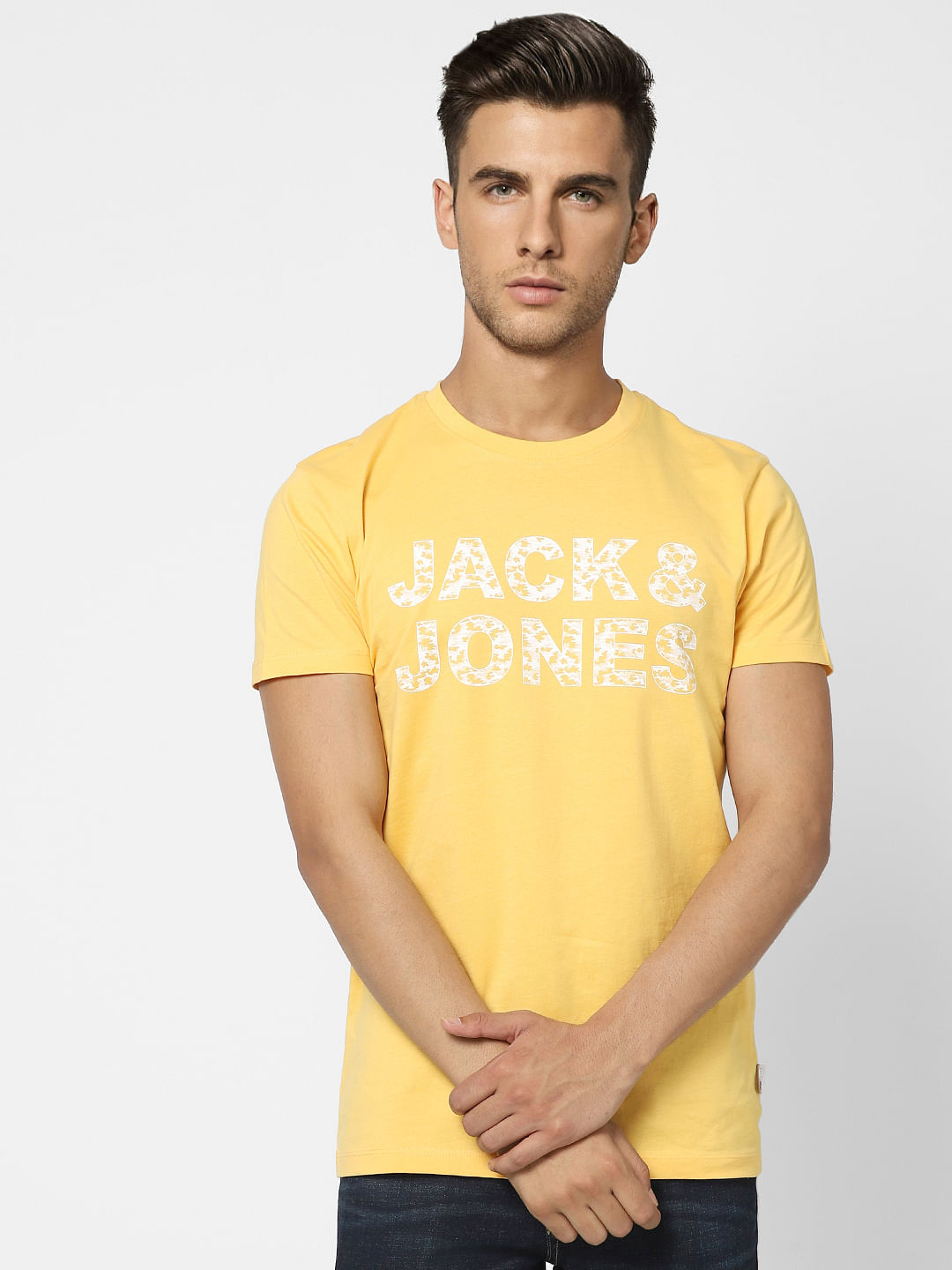 Yellow Camo Logo Crew Neck T-shirt