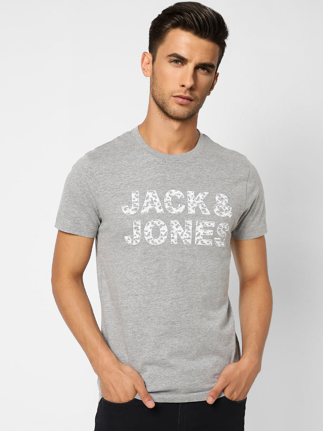 Grey Logo Print Crew Neck T-shirt