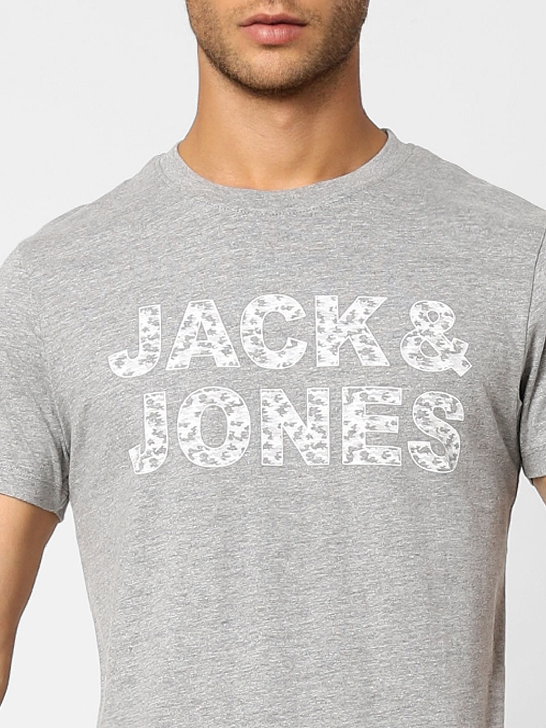 Grey Logo Print Crew Neck T-shirt