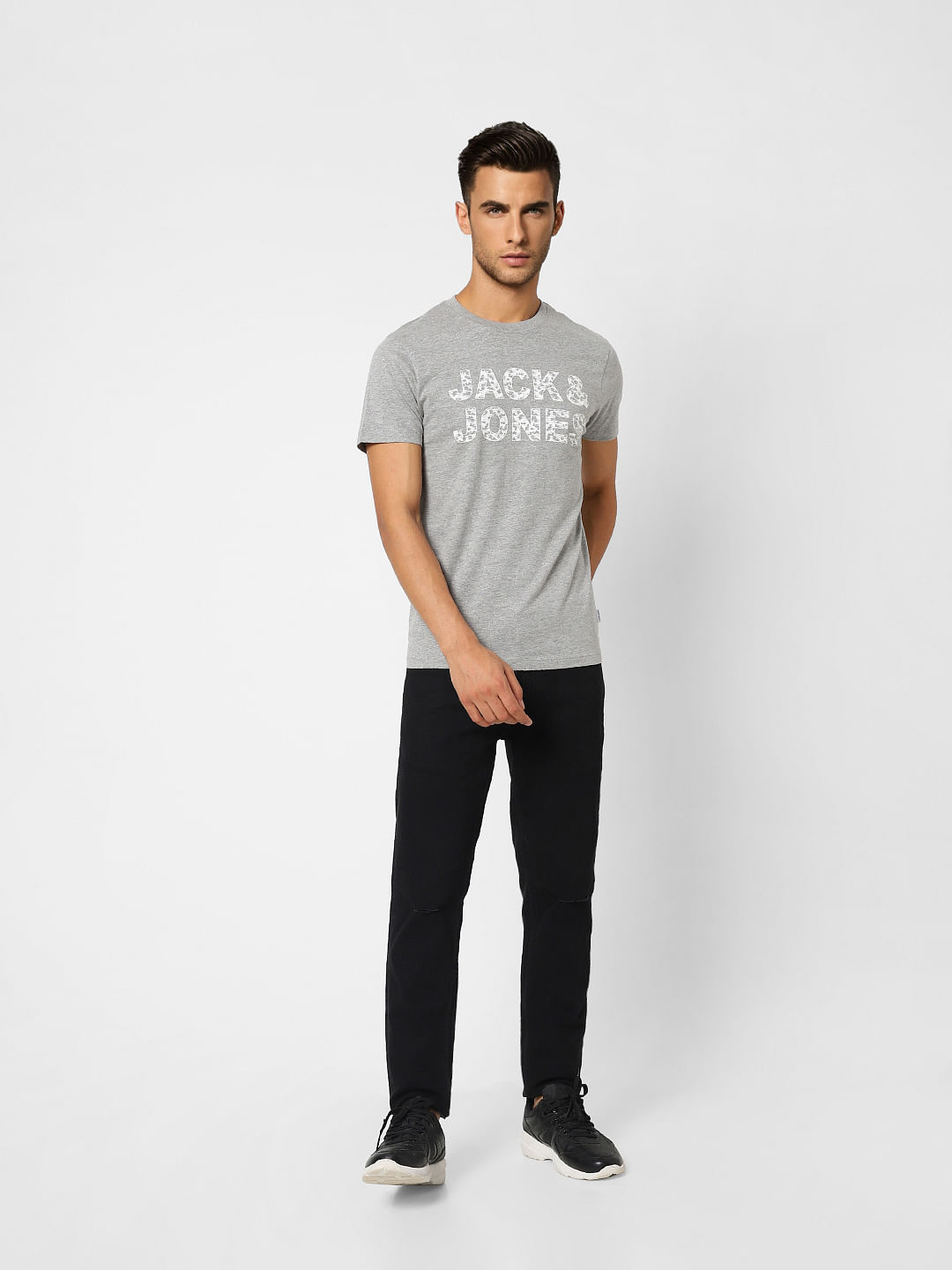 Grey Logo Print Crew Neck T-shirt