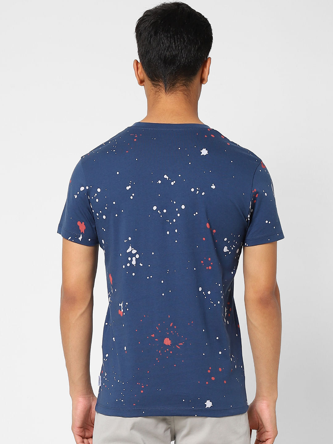 Blue Printed Crew Neck T-shirt