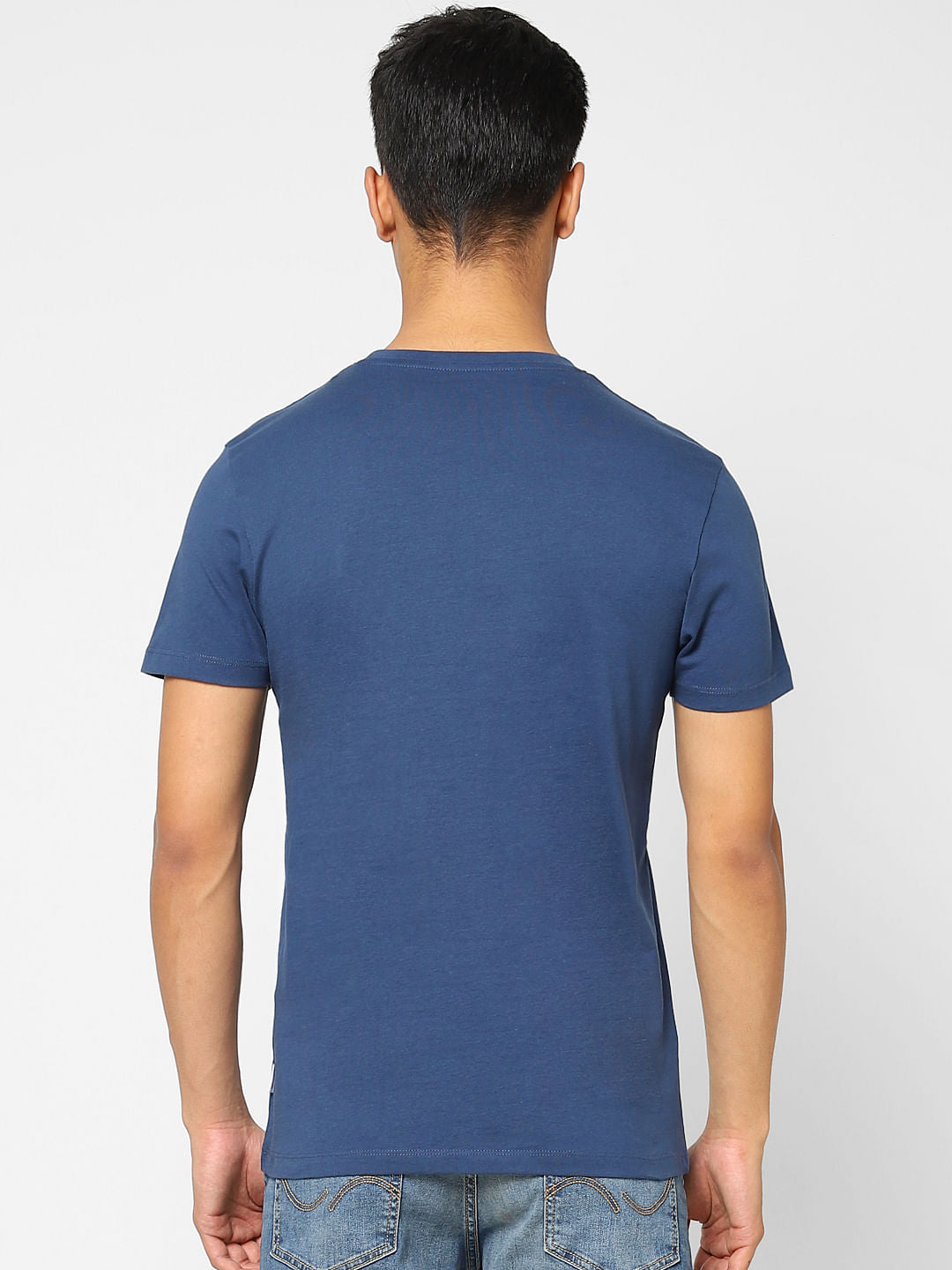 Dark Blue Typographic Logo Crew Neck T-shirt