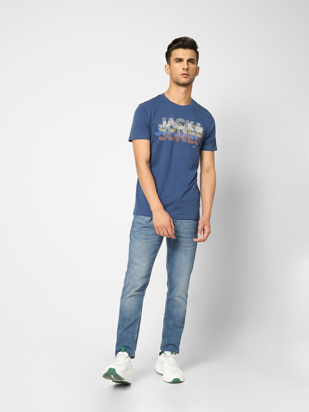 Dark Blue Typographic Logo Crew Neck T-shirt