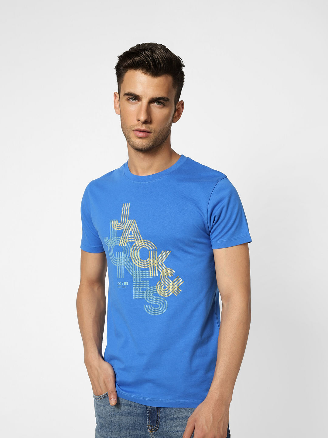 Blue Typographic Logo Crew Neck T-shirt