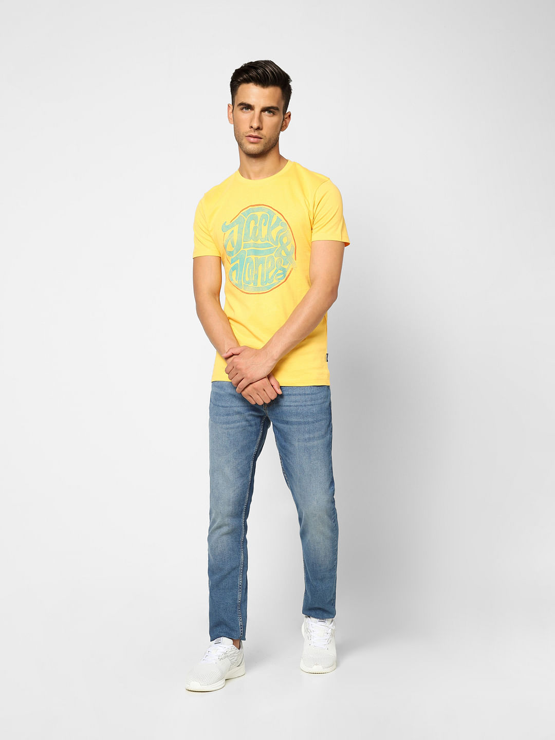 Yellow Graphic Print Crew Neck T-shirt