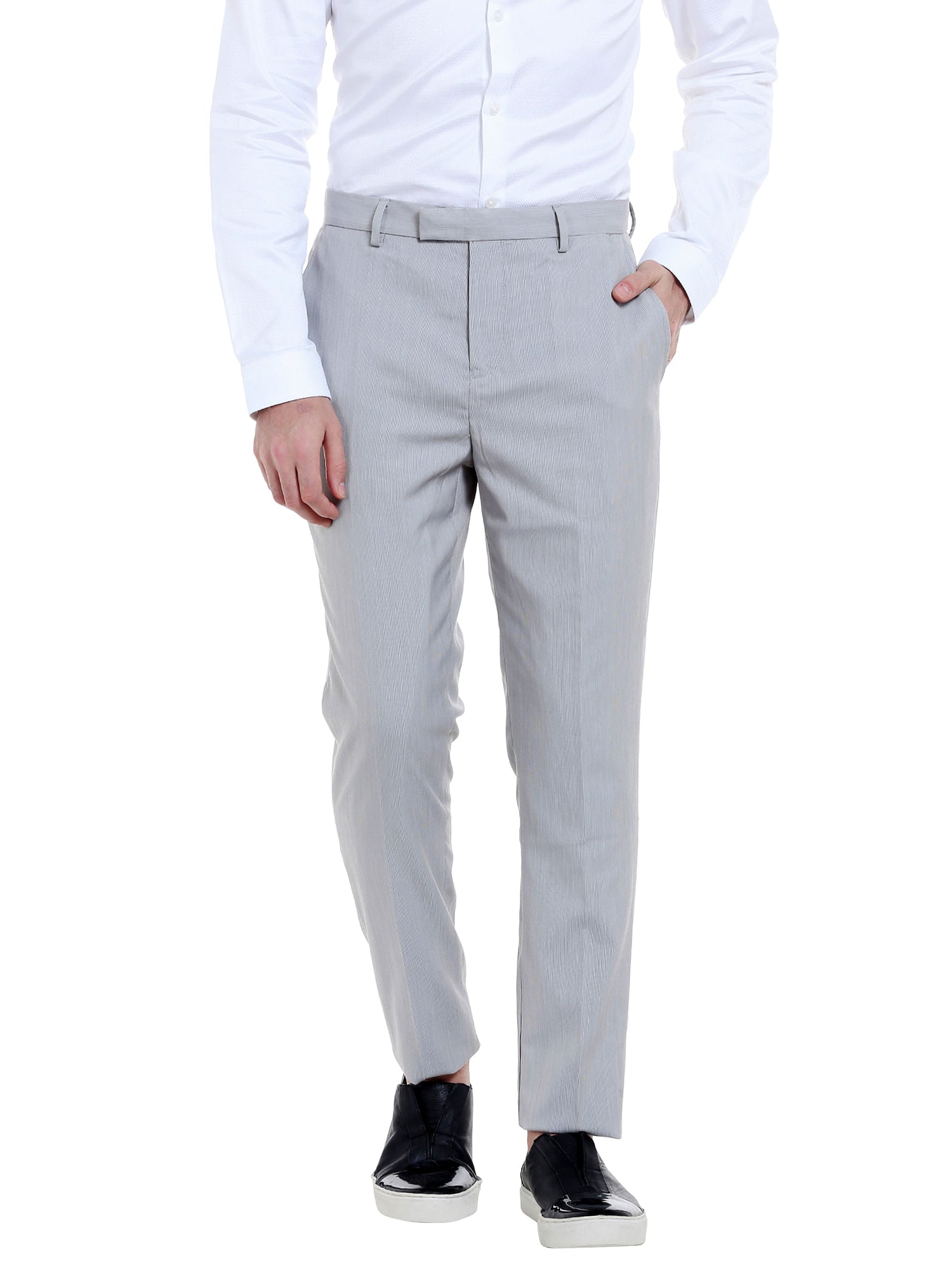 Grey Mid Rise Formal Trousers