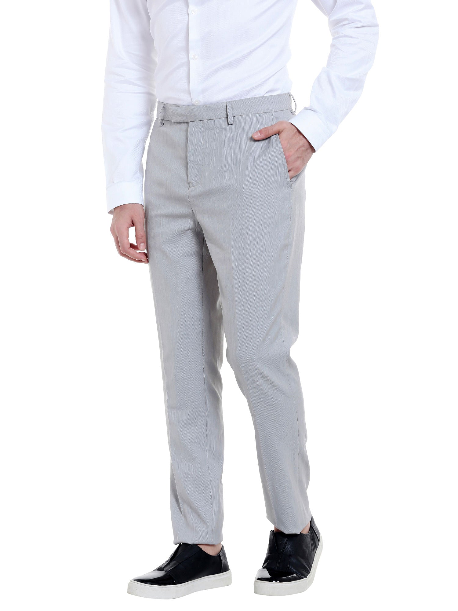 Grey Mid Rise Formal Trousers