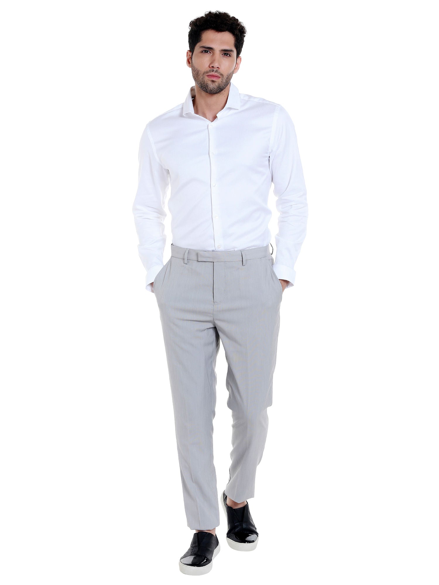 Grey Mid Rise Formal Trousers