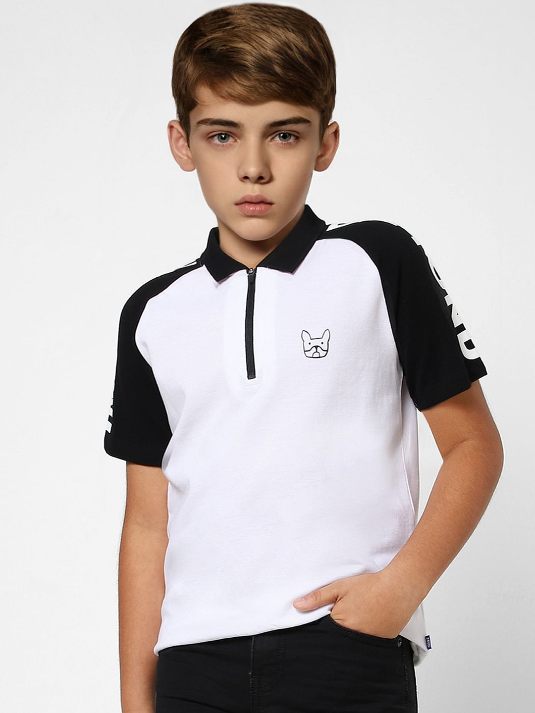 Boys White Polo Neck T-shirt
