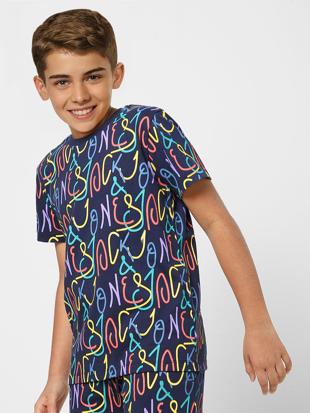 Boys Blue Printed Co-ord T-shirt