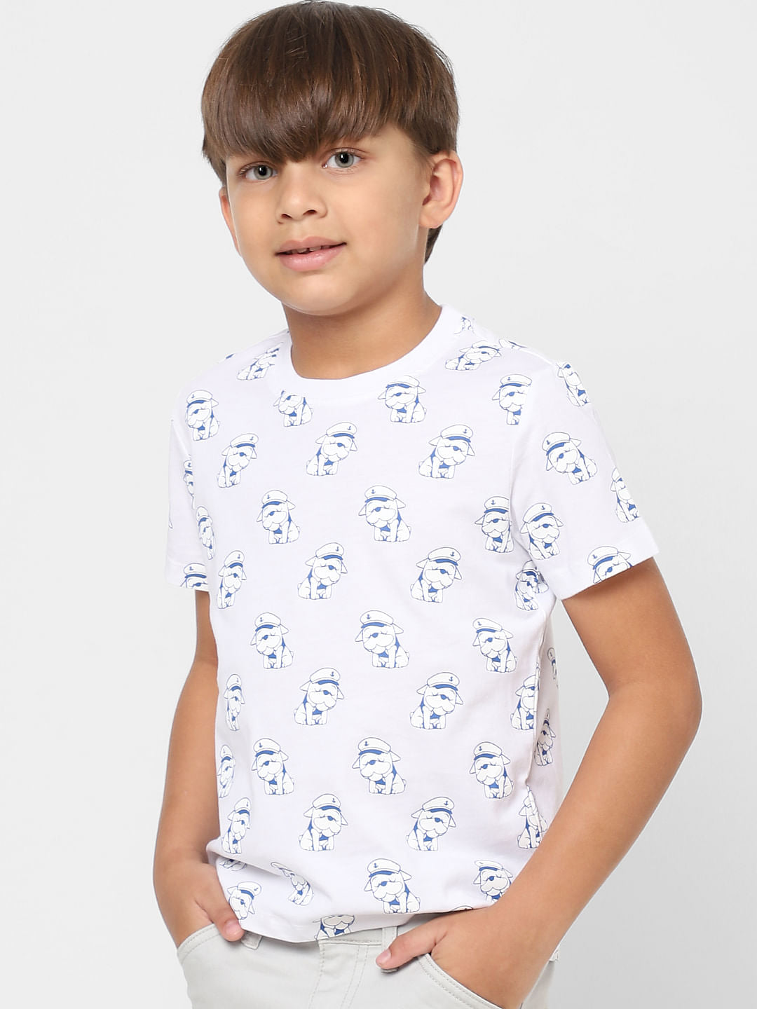 BOYS White Printed Crew Neck T-shirt
