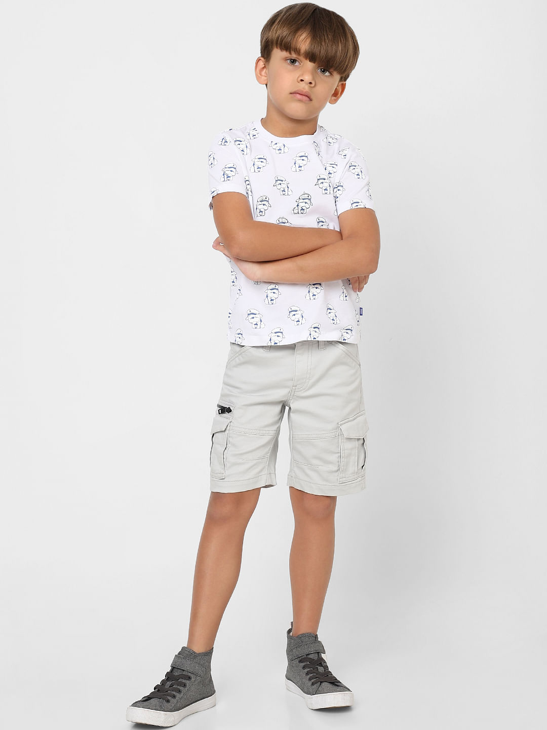BOYS White Printed Crew Neck T-shirt