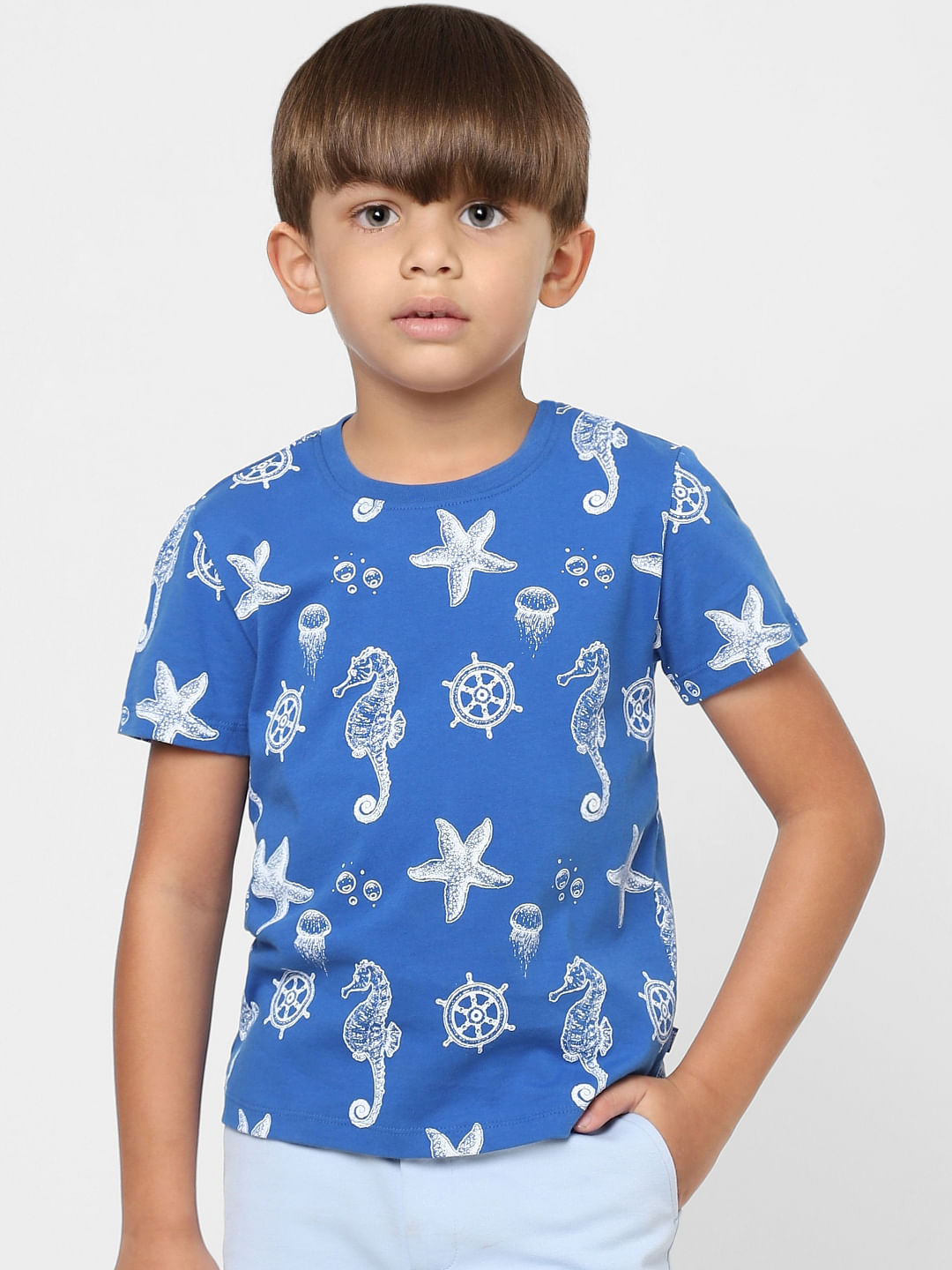 BOYS Blue Printed Crew Neck T-shirt