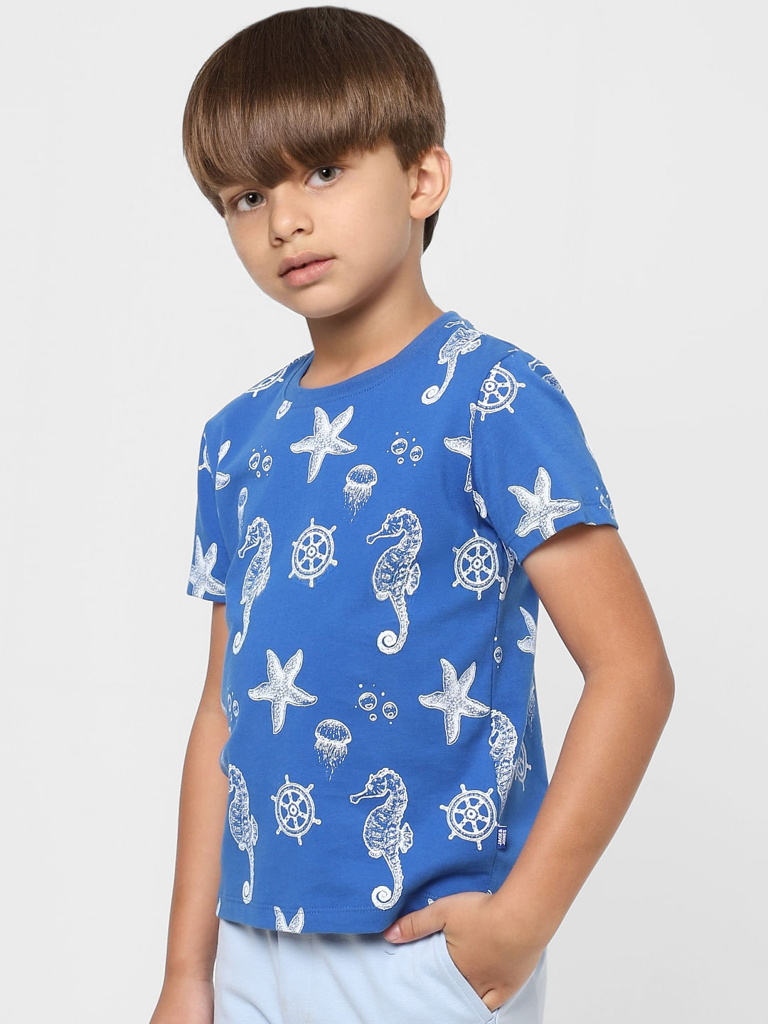 BOYS Blue Printed Crew Neck T-shirt