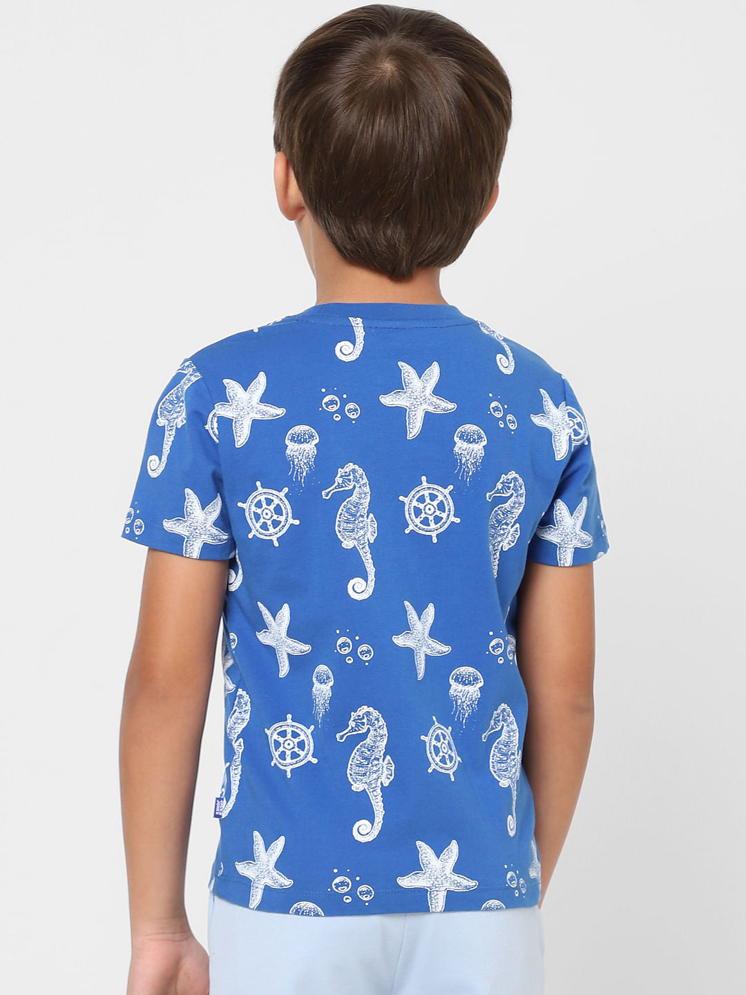 BOYS Blue Printed Crew Neck T-shirt