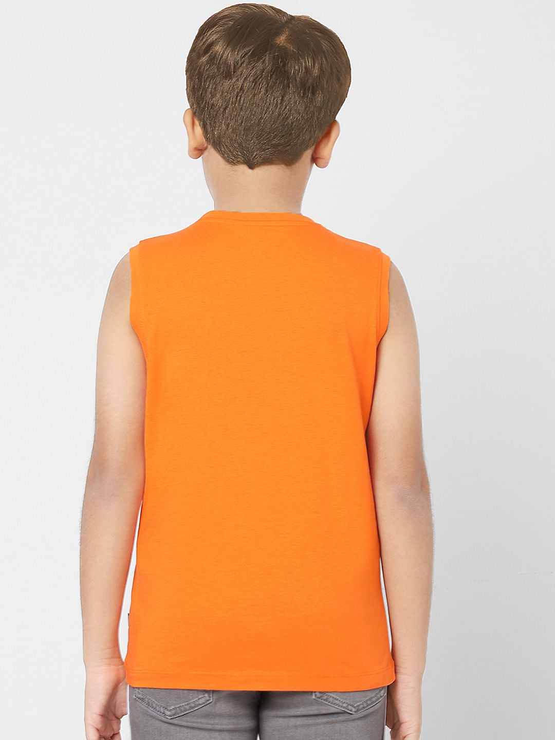 Boys Orange Graphic Print Crew Neck T-shirt