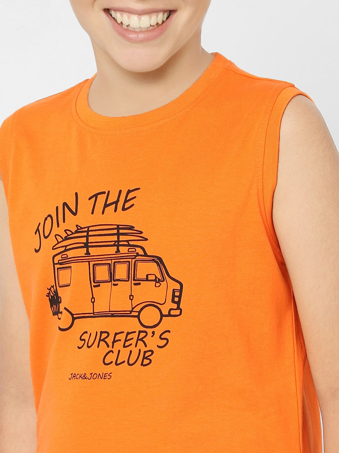 Boys Orange Graphic Print Crew Neck T-shirt