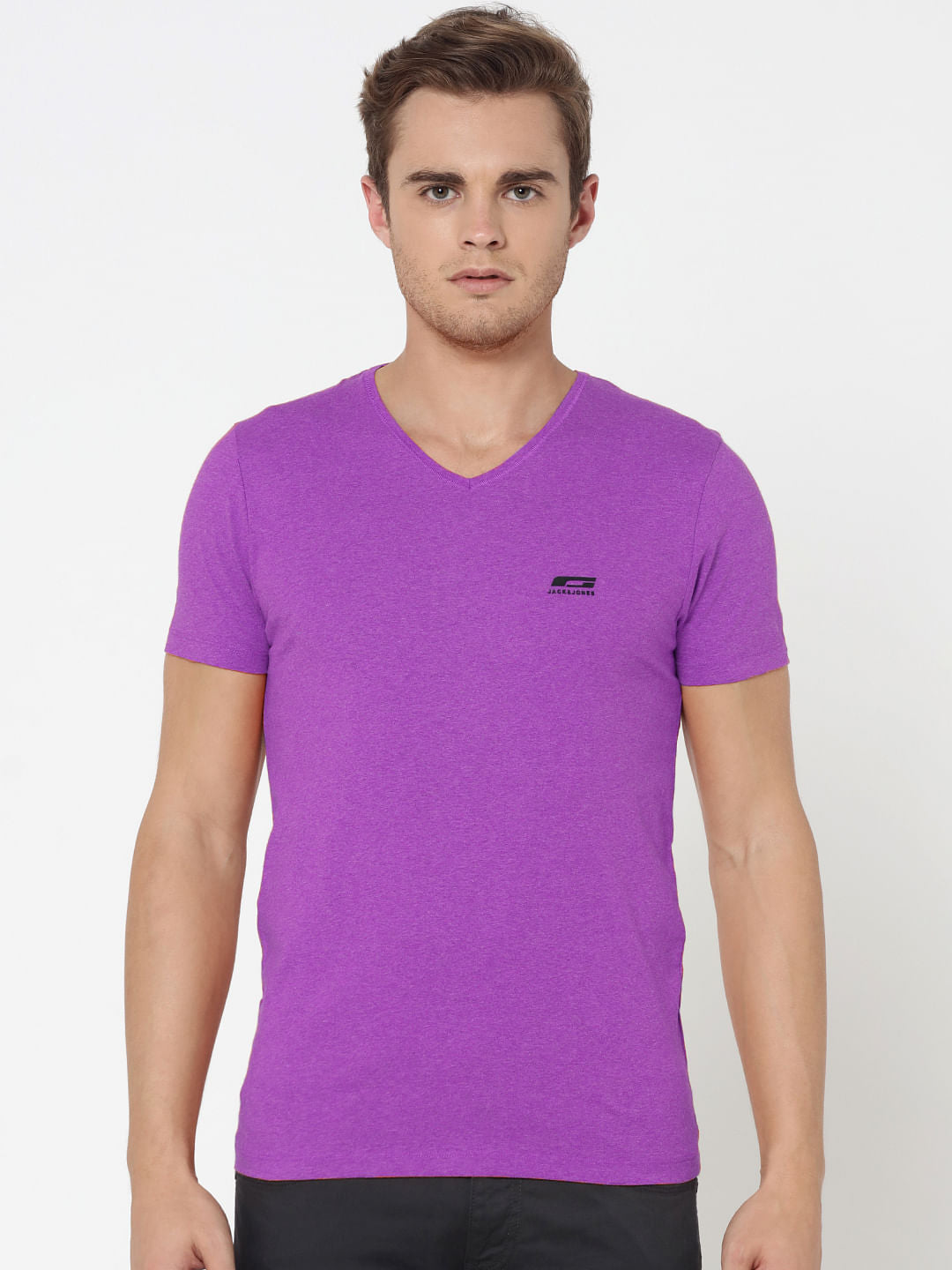 Pack Of Two V-Neck T-Shirts- Purple And Black