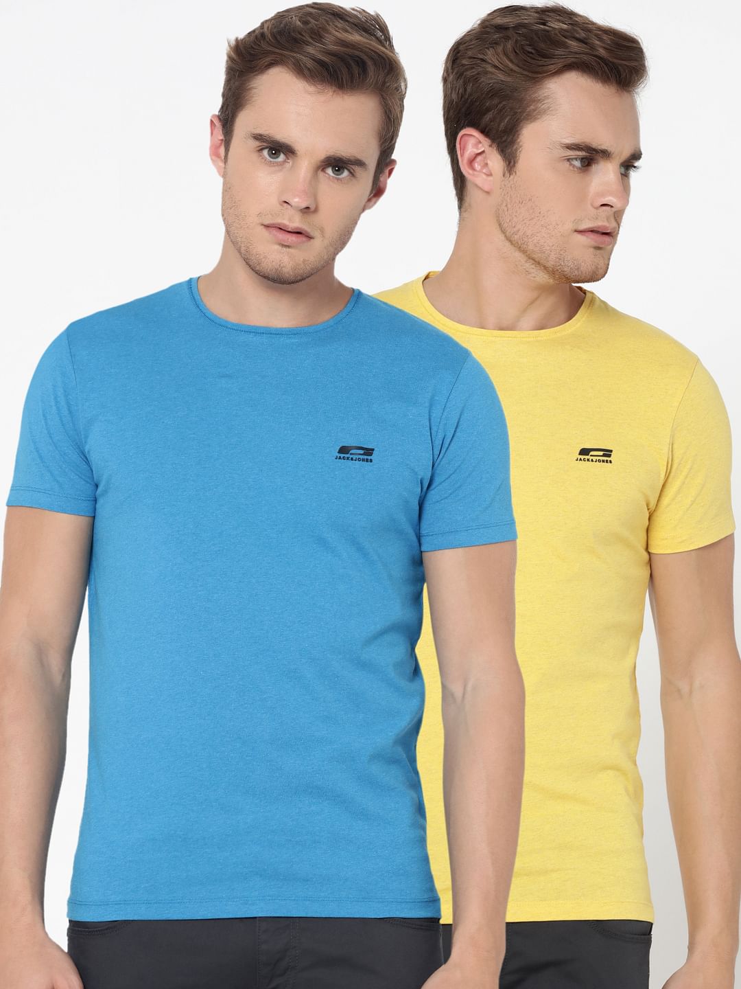 Pack Of Two Crew Neck T-Shirts- Yellow And Blue