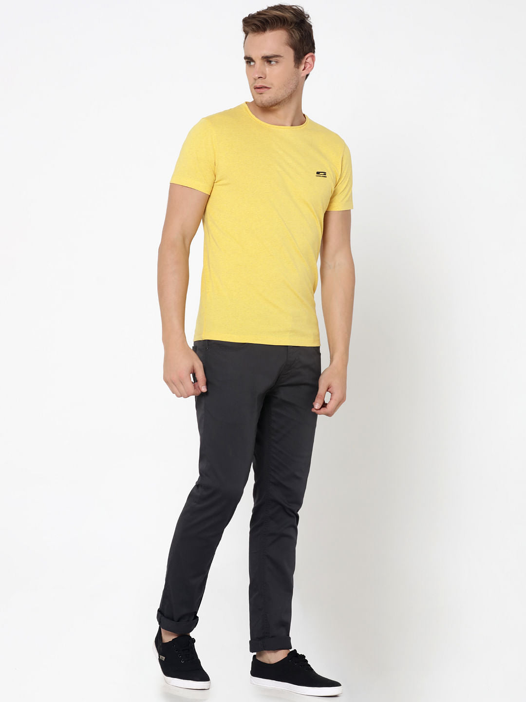 Pack Of Two Crew Neck T-Shirts- Yellow And Blue