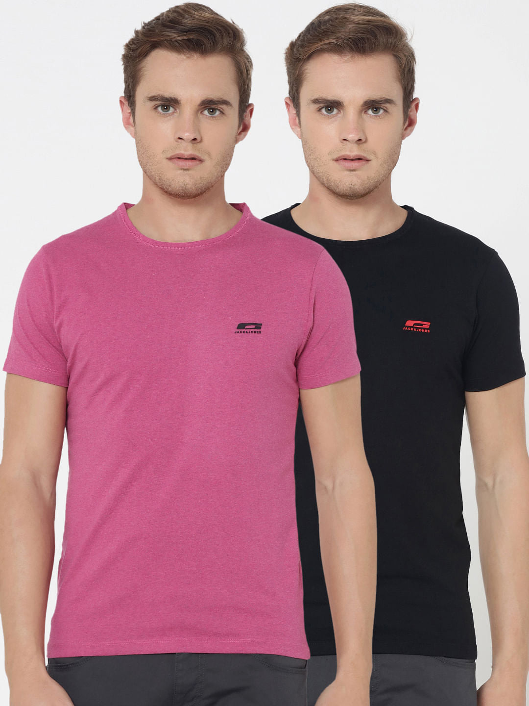 Pack Of Two Crew Neck T-Shirts- Pink And Black