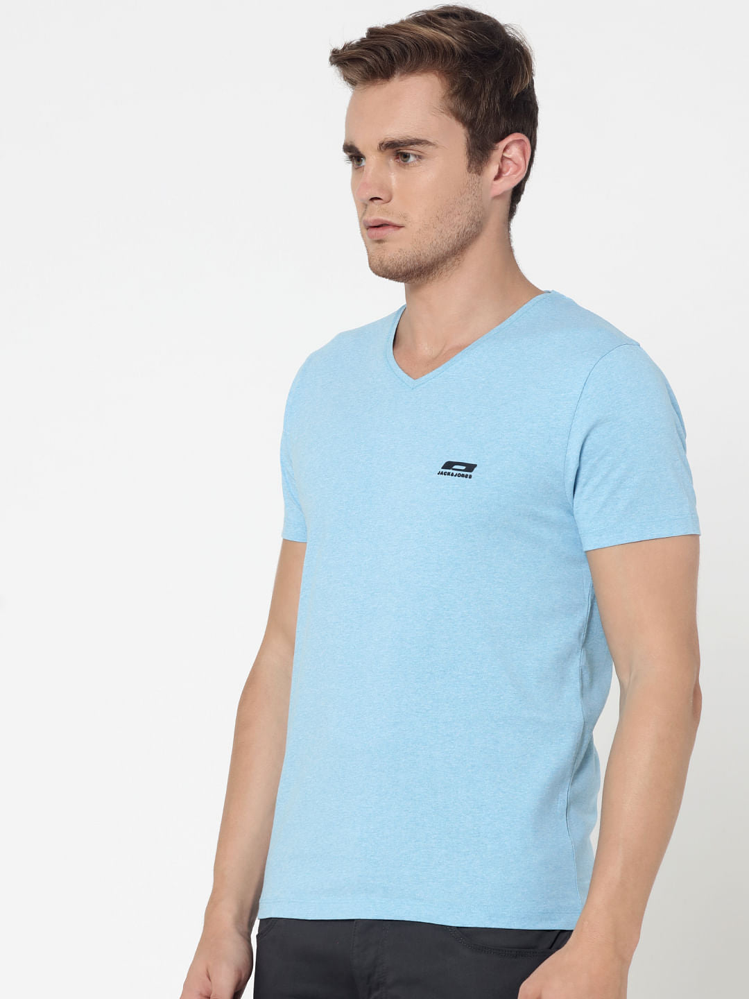 Pack Of Two V-Neck T-Shirts- Light Blue And White