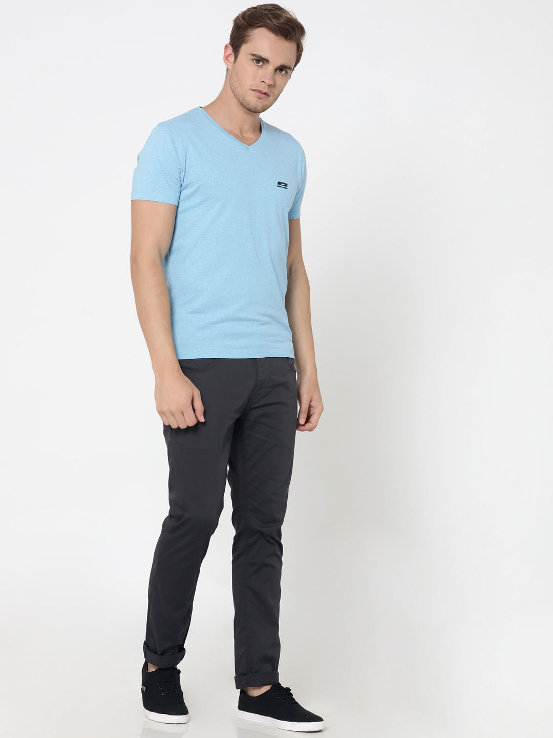 Pack Of Two V-Neck T-Shirts- Light Blue And White