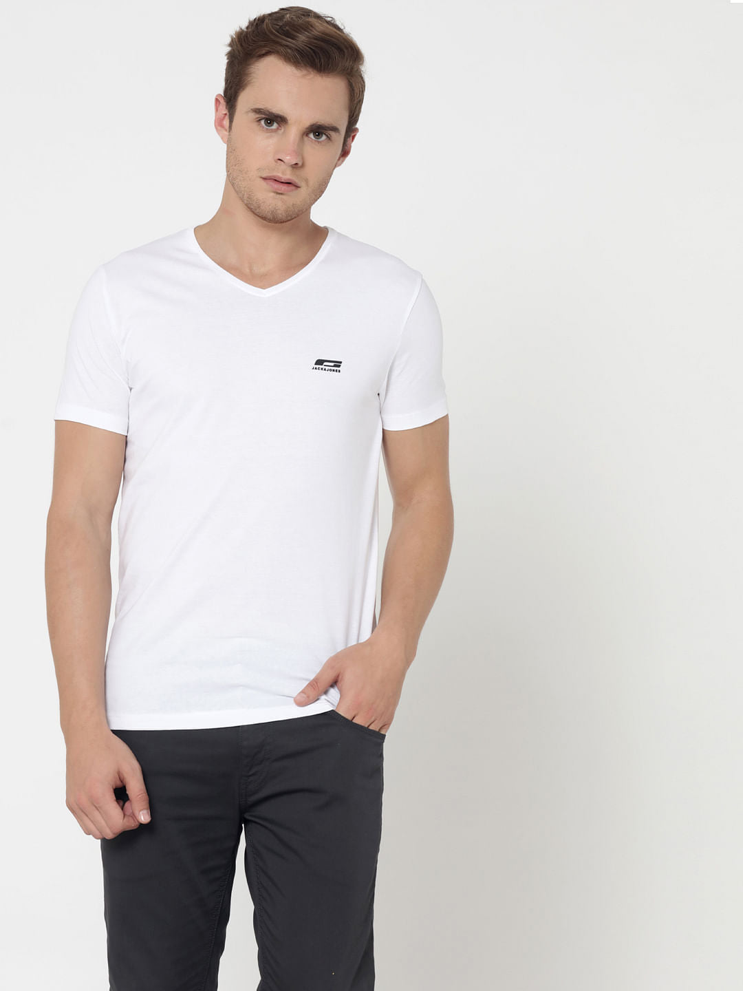 Pack Of Two V-Neck T-Shirts- Light Blue And White