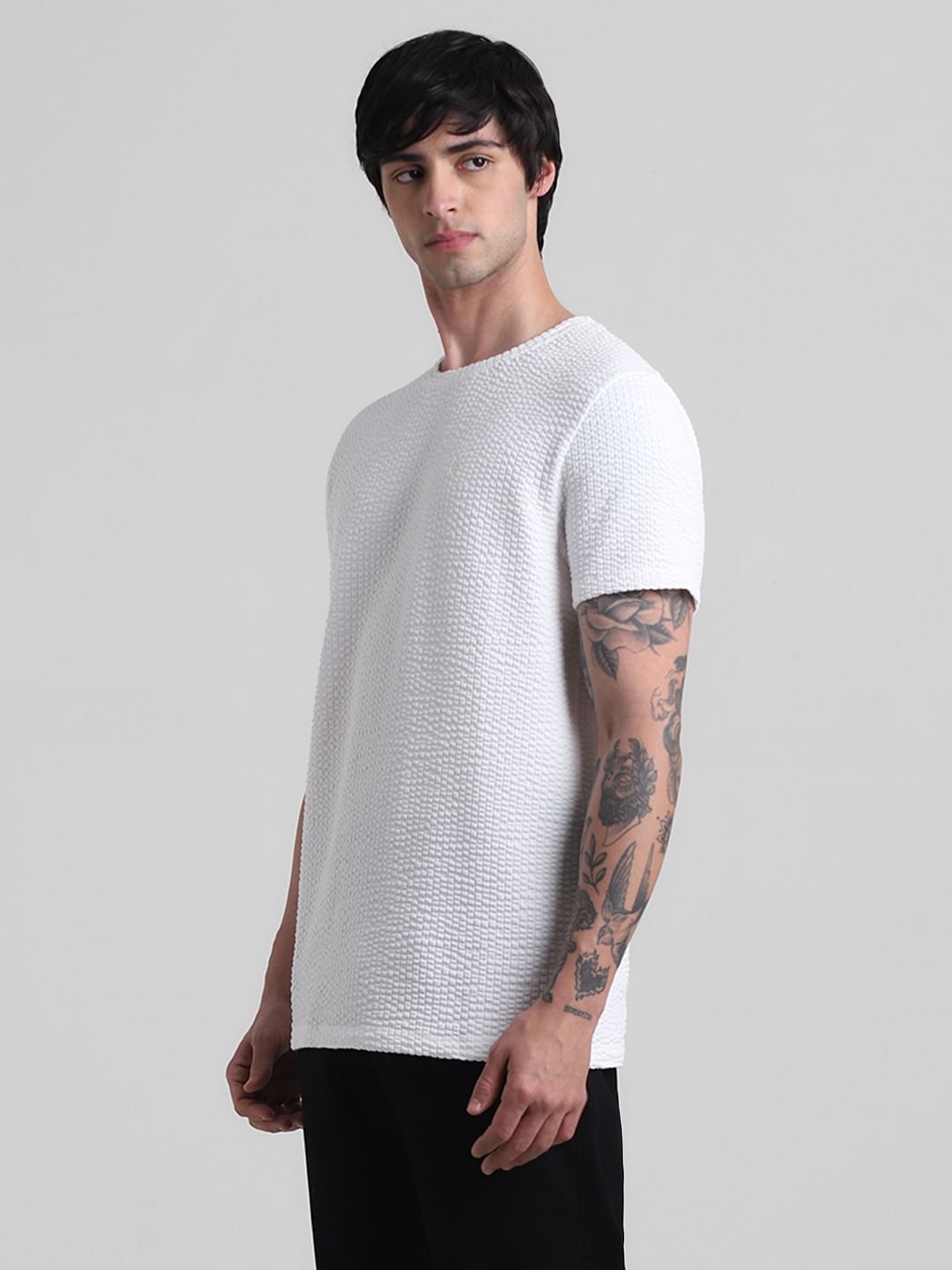 White Knitted Crew Neck T-shirt