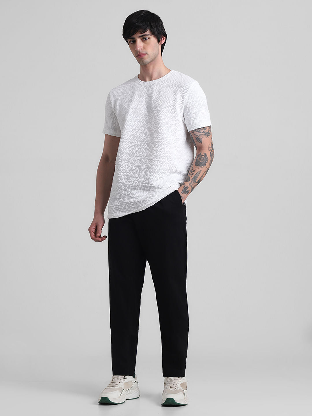 White Knitted Crew Neck T-shirt
