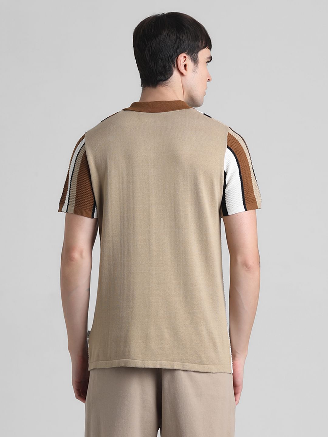 Brown Striped Knitted Polo