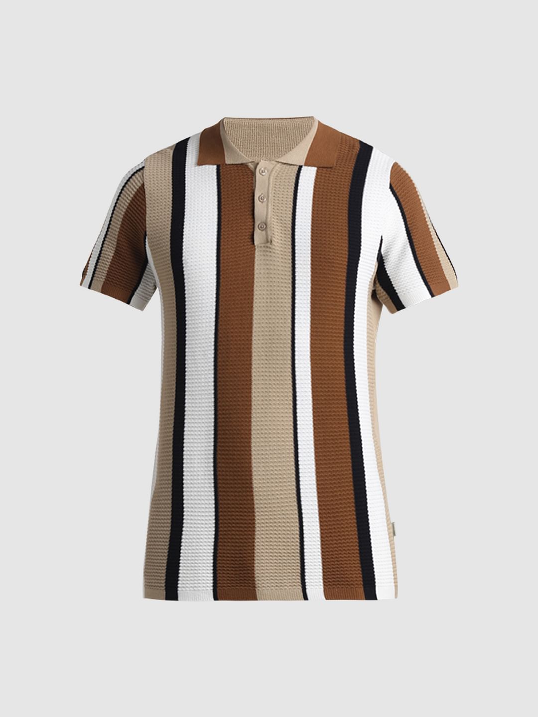 Brown Striped Knitted Polo