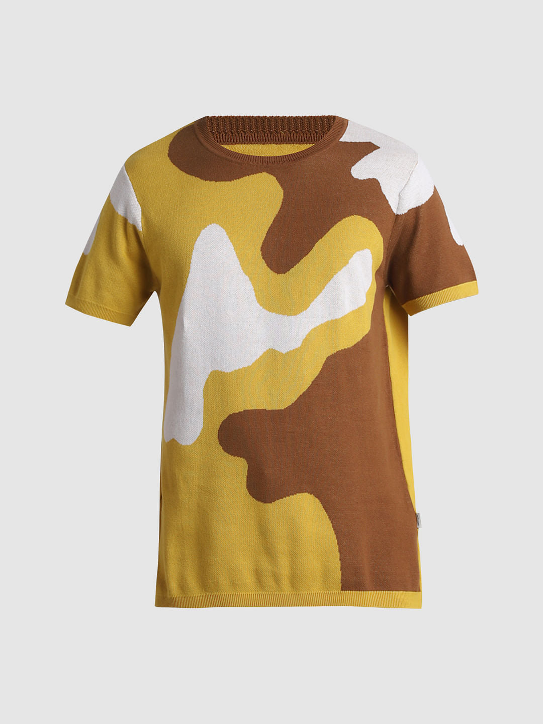 Yellow Abstract Print Jacquard T-shirt