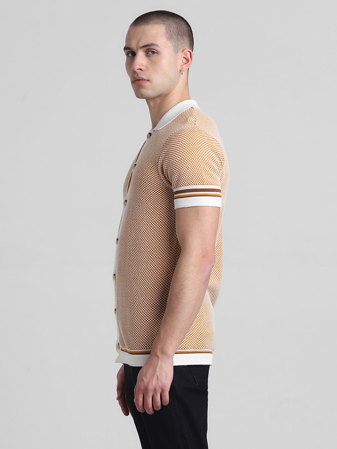 Yellow Front Open Jacquard Polo