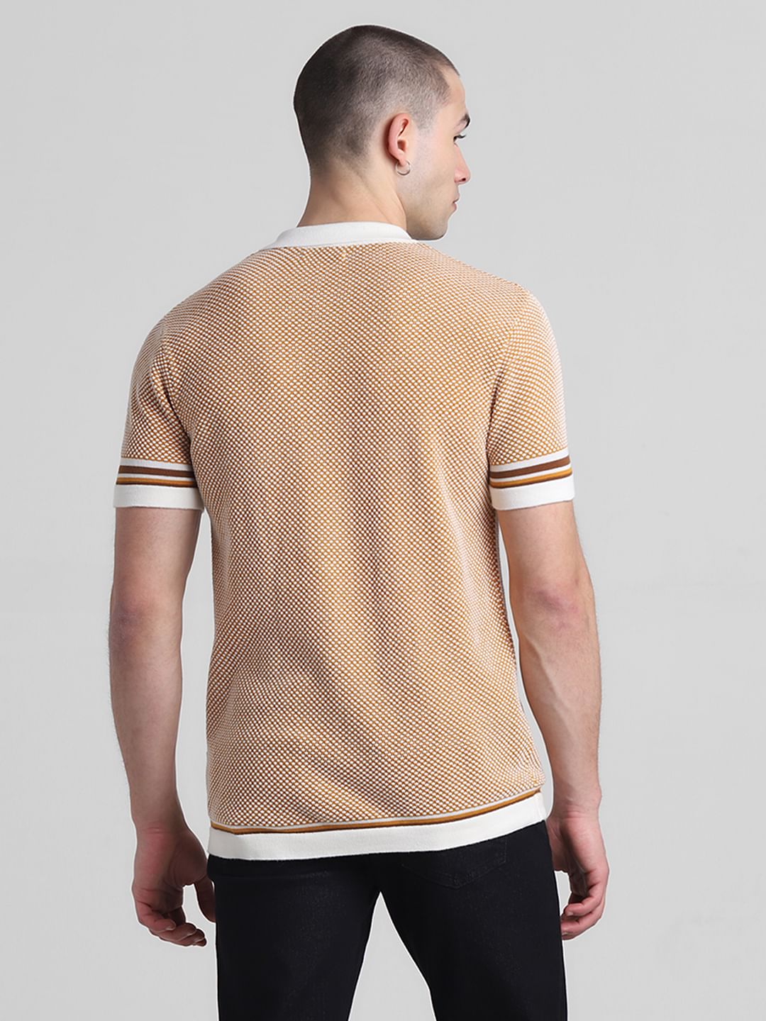 Yellow Front Open Jacquard Polo