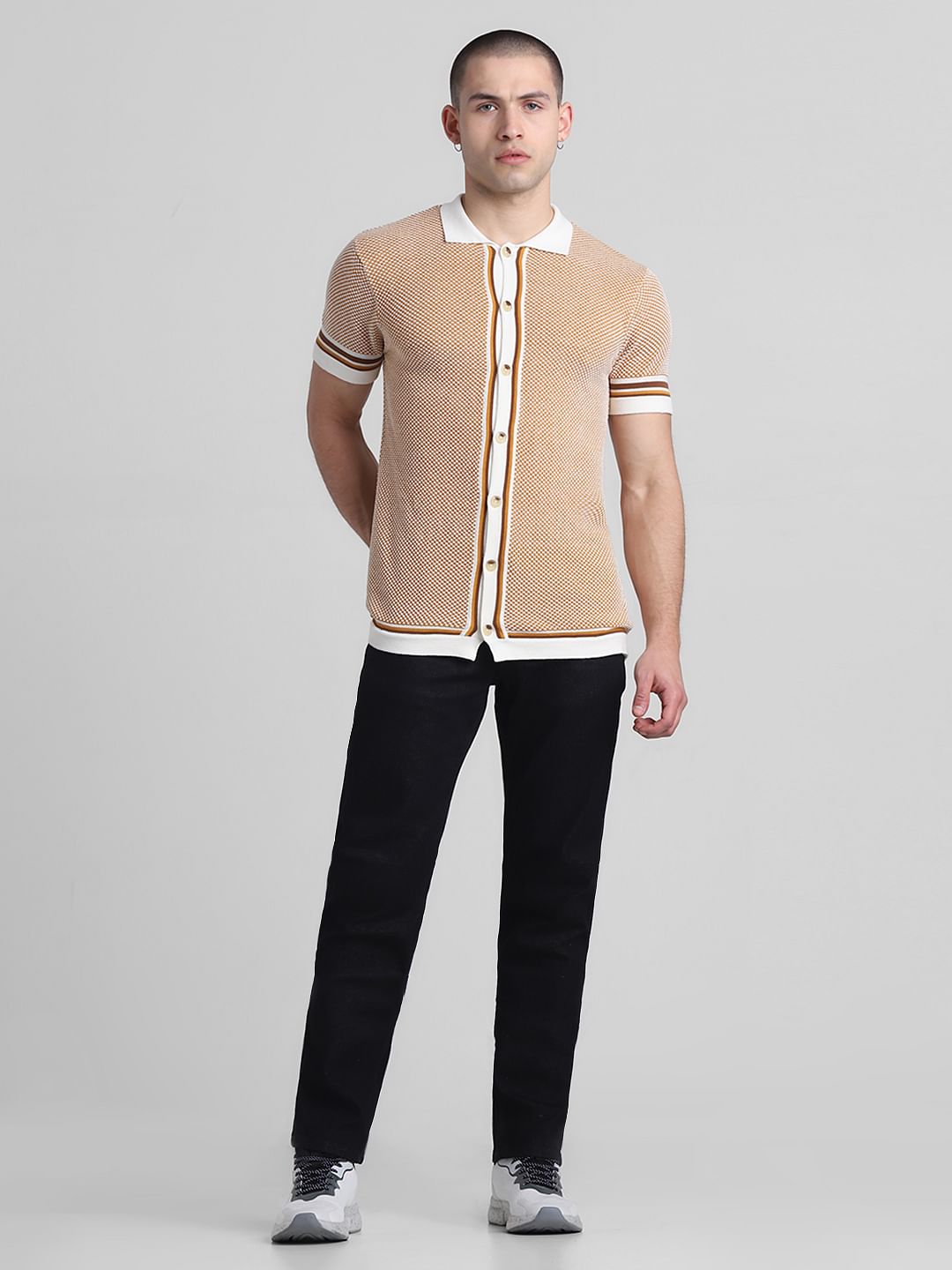 Yellow Front Open Jacquard Polo