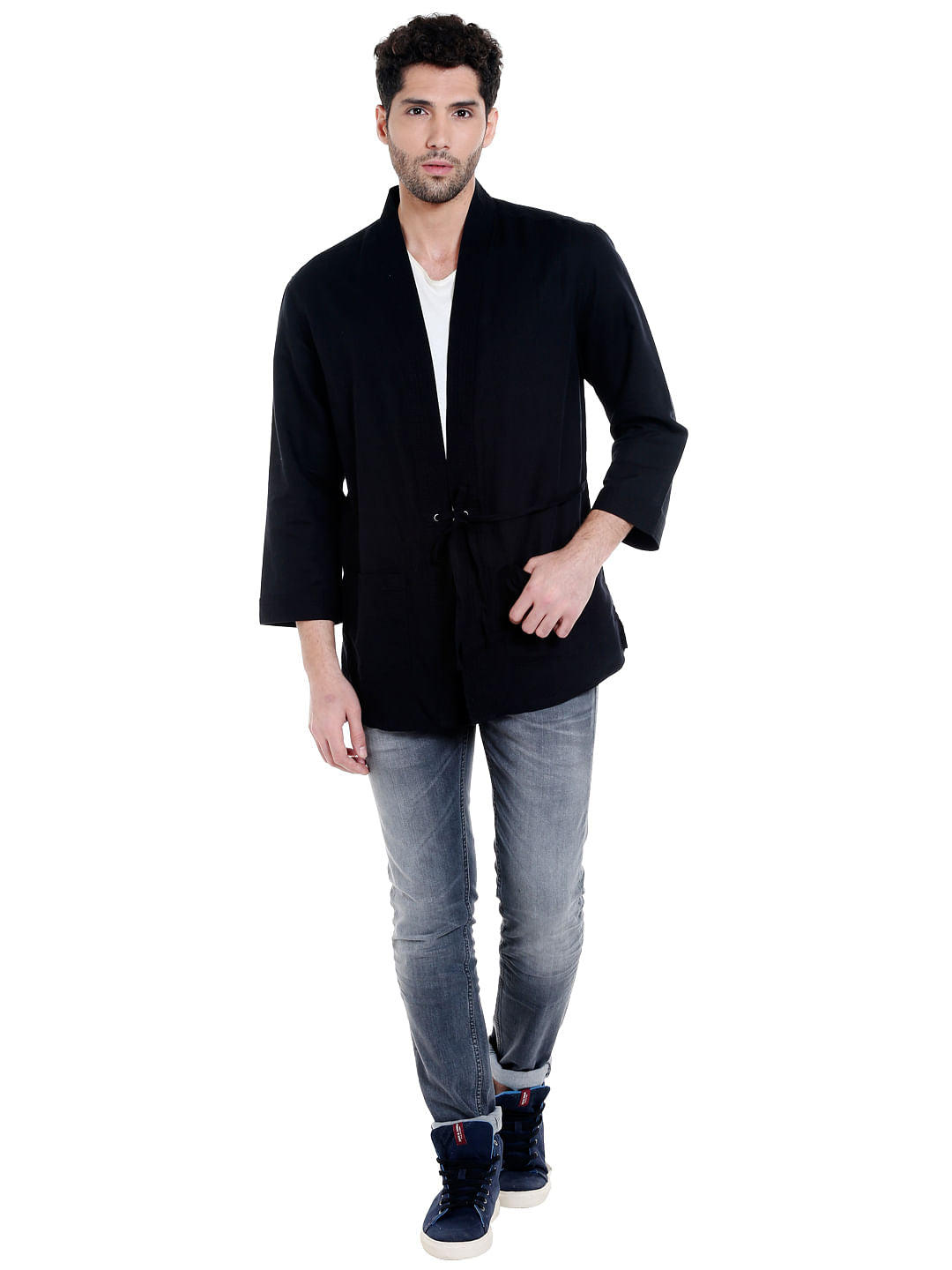 Black Front Tie Full Sleeves Overshirt