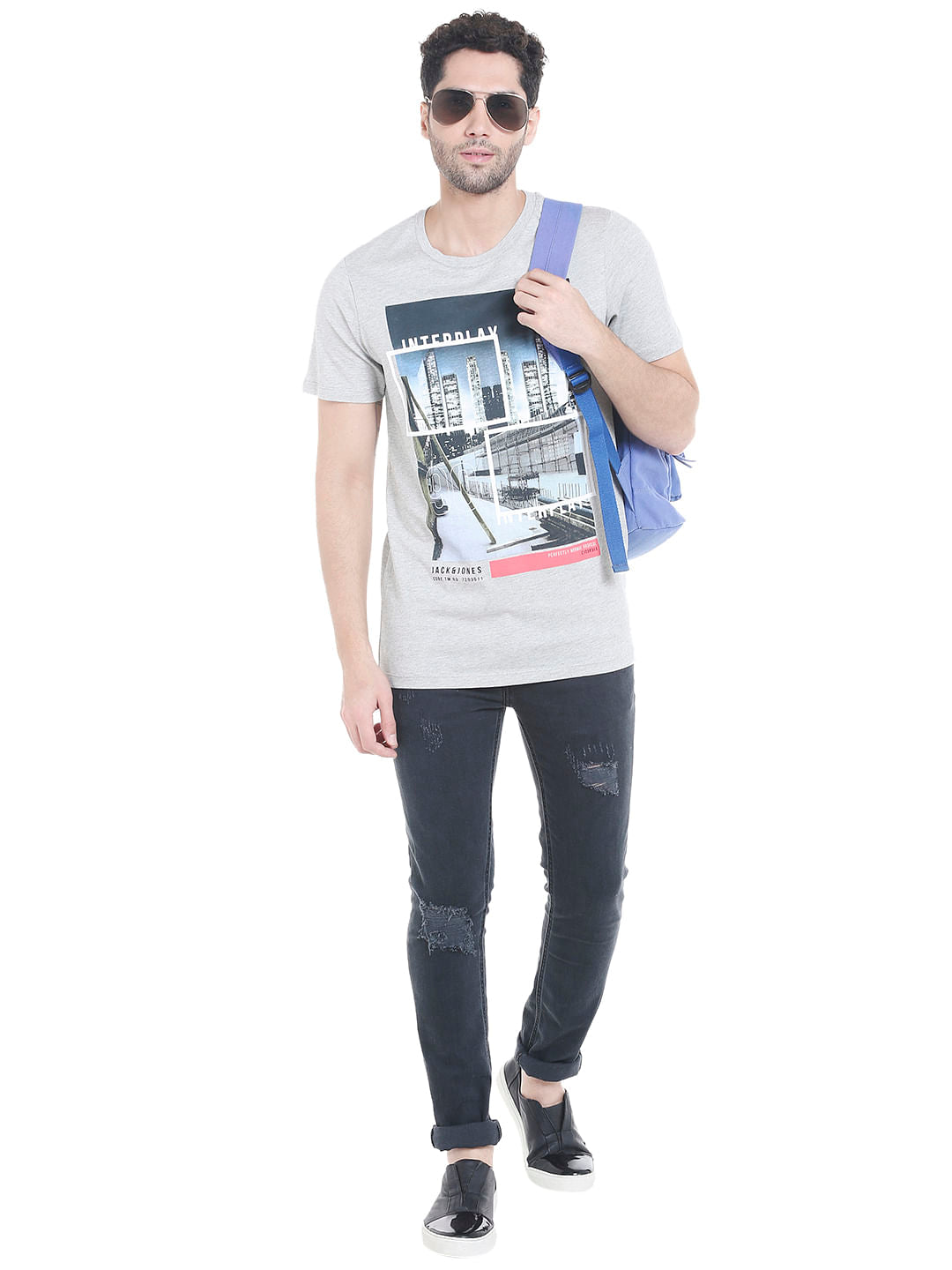 Grey Graphic Print Crew Neck T-shirt