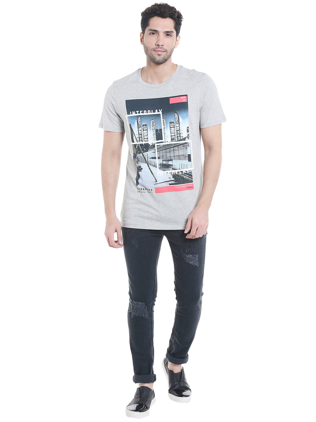 Grey Graphic Print Crew Neck T-shirt