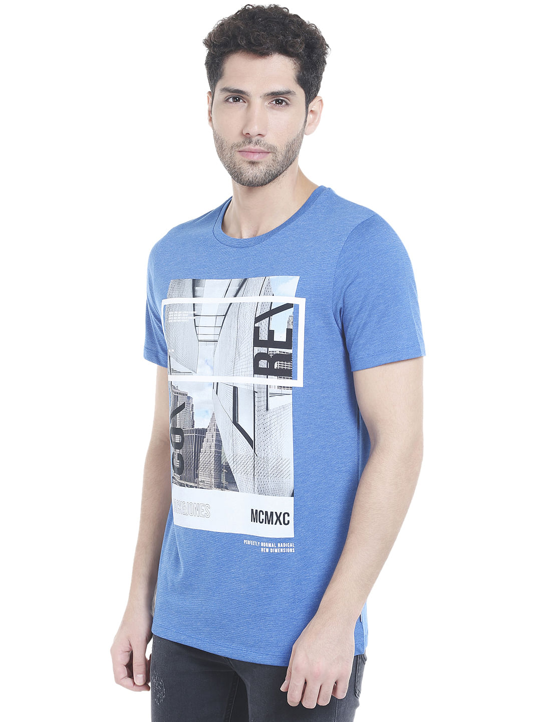 Blue Graphic Print Crew Neck T-shirt