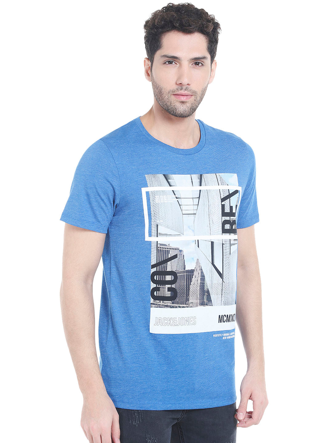 Blue Graphic Print Crew Neck T-shirt