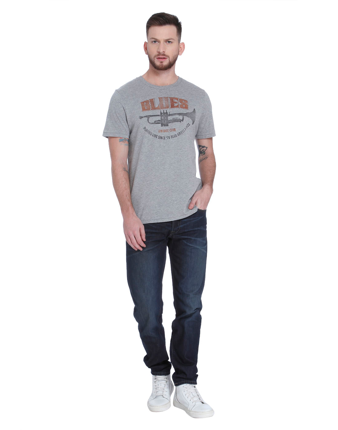 Grey Text Print Crew Neck T-shirt