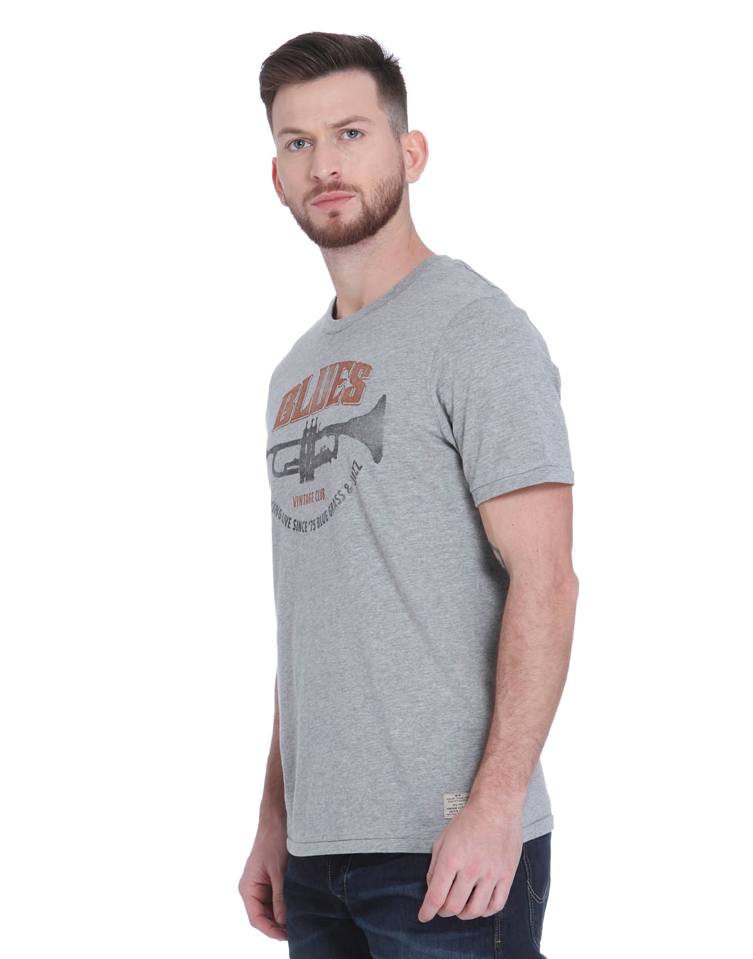 Grey Text Print Crew Neck T-shirt