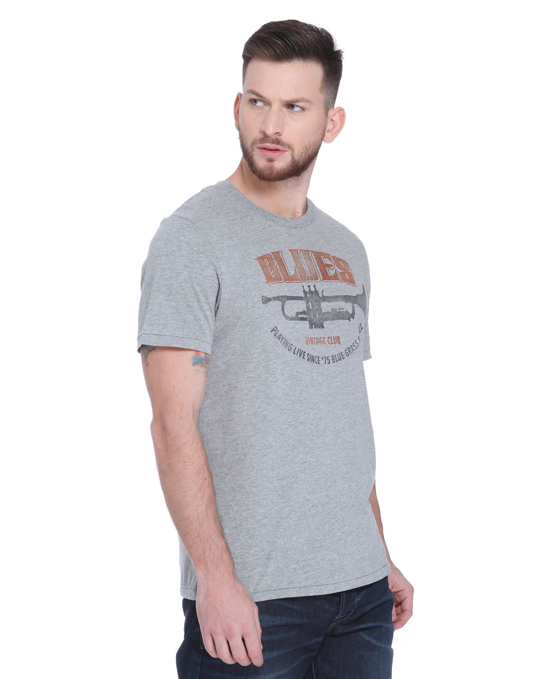 Grey Text Print Crew Neck T-shirt