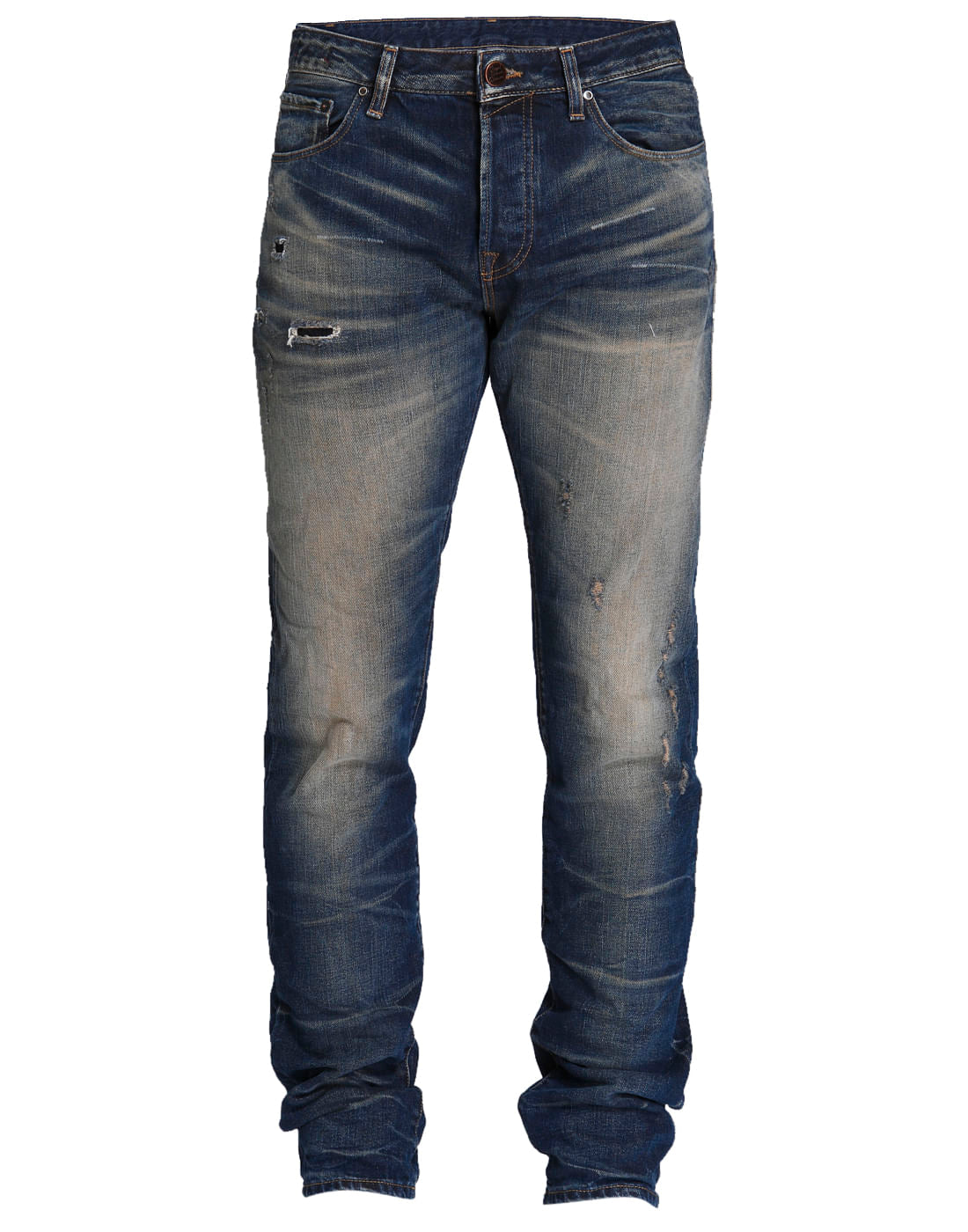 Blue Mid Rise Distressed Slim Fit Jeans