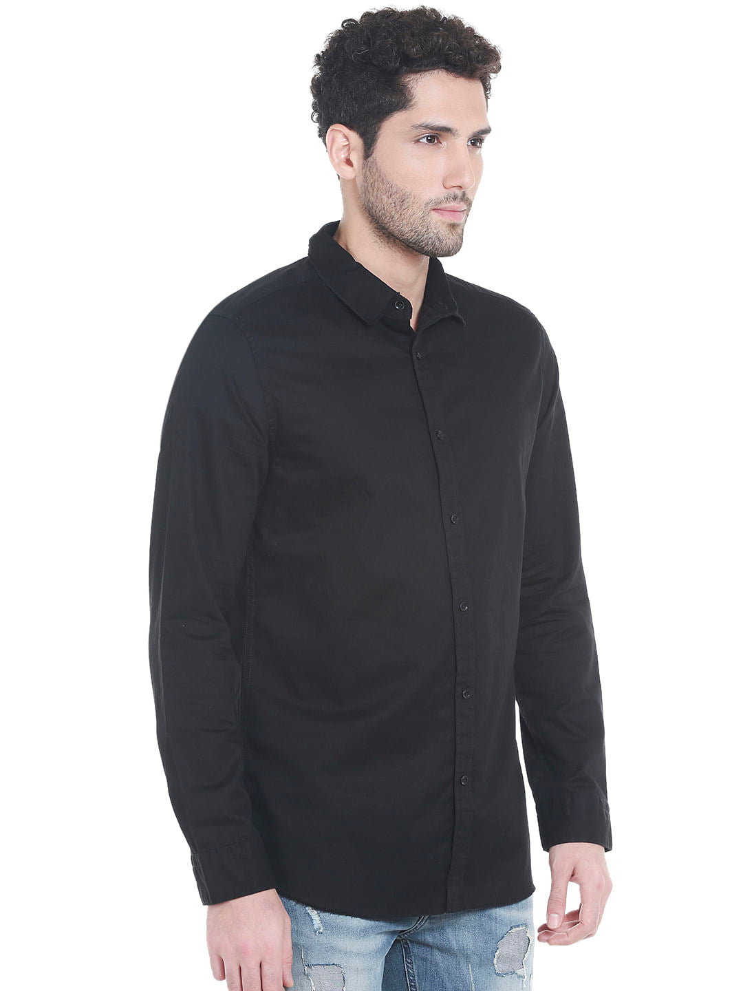 Black Slogan Print Full Sleeves Shirt