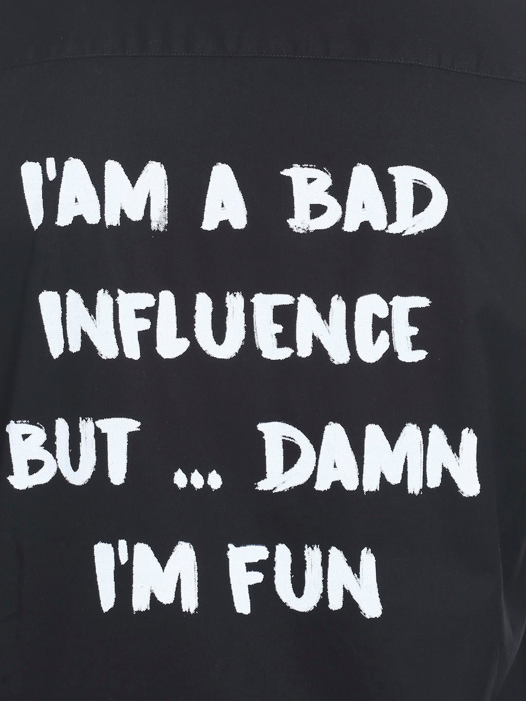 Black Slogan Print Full Sleeves Shirt