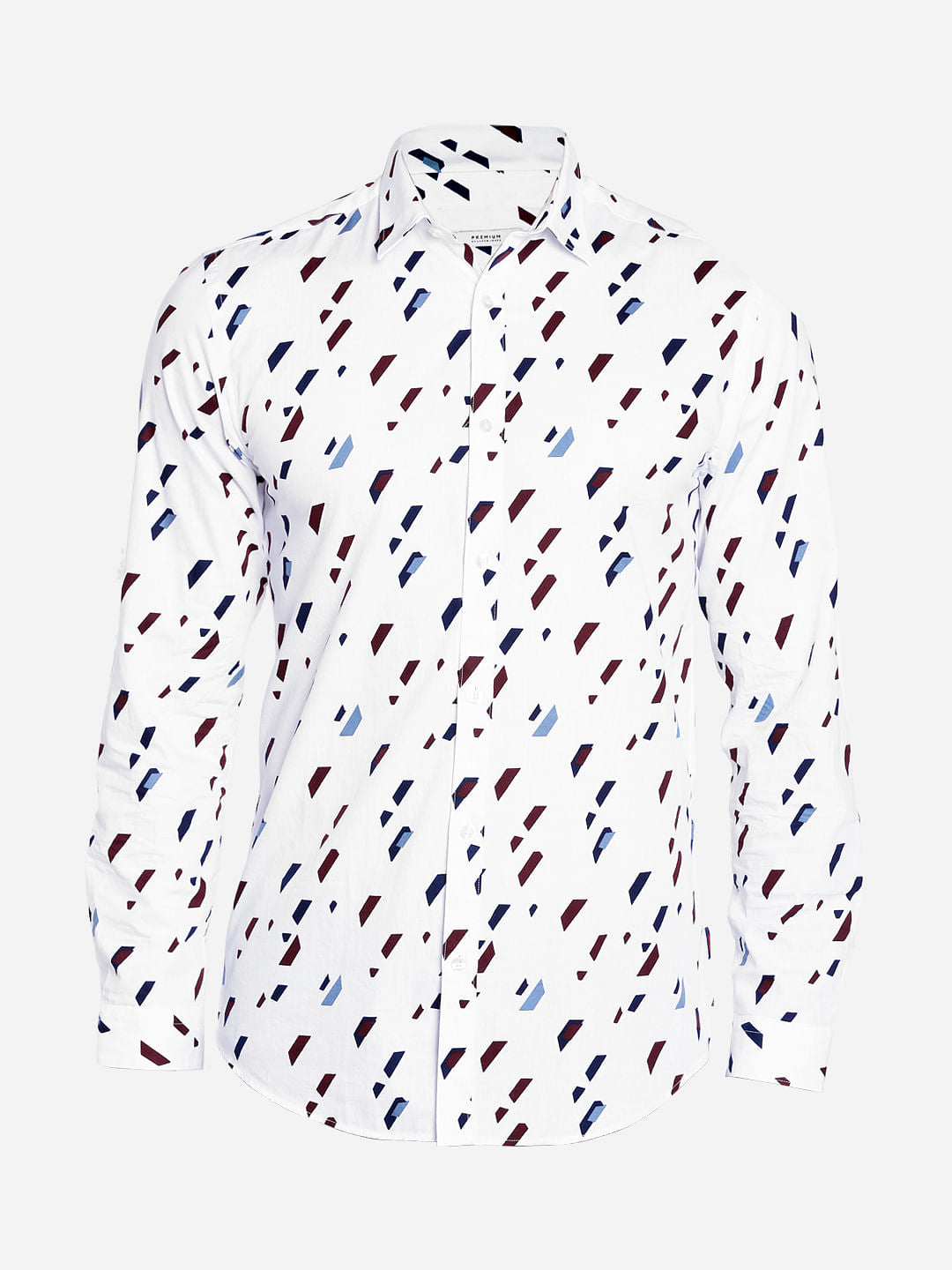 White Geometric Print Full Sleeves Shirt