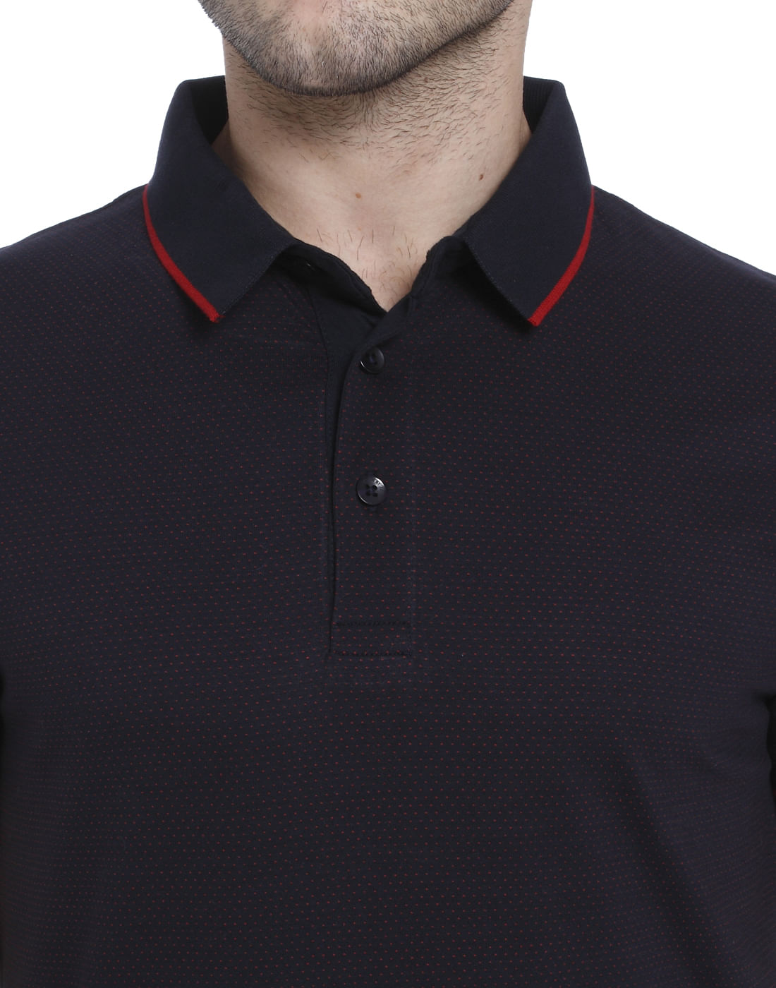 Navy Blue Dobby Polo Neck T-shirt